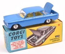 Corgi Toys Chevrolet Corvair (229). An example in the deeper blue with yellow interior, dished