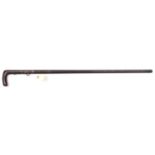 A 24 bore percussion under hammer walking stick gun, barrel 28” with button fore sight, the wooden