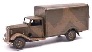 Tri-ang Minic Delivery Van 21M CF. A 1930's Military example painted in olive green and brown