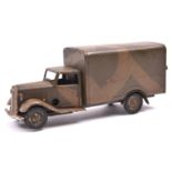 Tri-ang Minic Delivery Van 21M CF. A 1930's Military example painted in olive green and brown