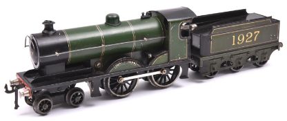 A Bassett-Lowke O Gauge clockwork 4-4-0 tender locomotive, Duke of York 1927. In lined dark green