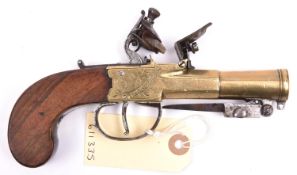 A brass barrelled and brass framed flintlock boxlock blunderbuss pocket pistol with spring
