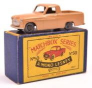 Matchbox Series No.50 Commer Pick-Up. An example in light brown with metal wheels. Boxed-Mint!