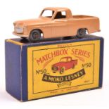 Matchbox Series No.50 Commer Pick-Up. An example in light brown with metal wheels. Boxed-Mint!