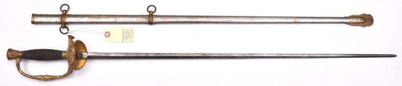A 19th century US officer’s dress sword, slender shallow diamond section blade, 29”, by “Ames Mf