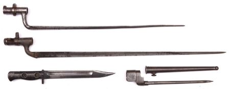 A P1876 Martini Henry socket bayonet, stamps at forte (no scabbard); a No 4 Mk II spike bayonet