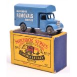 Matchbox Series No.17 Matchbox Removal Van. A scarce example in light blue with metal wheels. Boxed,