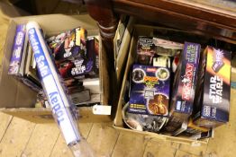 A quantity of Star Wars related figures and merchandise. Including; 2x boxed 1990s issue Speeder