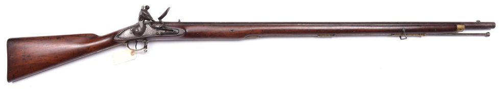 An 18 bore military pattern flintlock musket, 55½” overall, barrel 39½” with rearsight and Jaipur