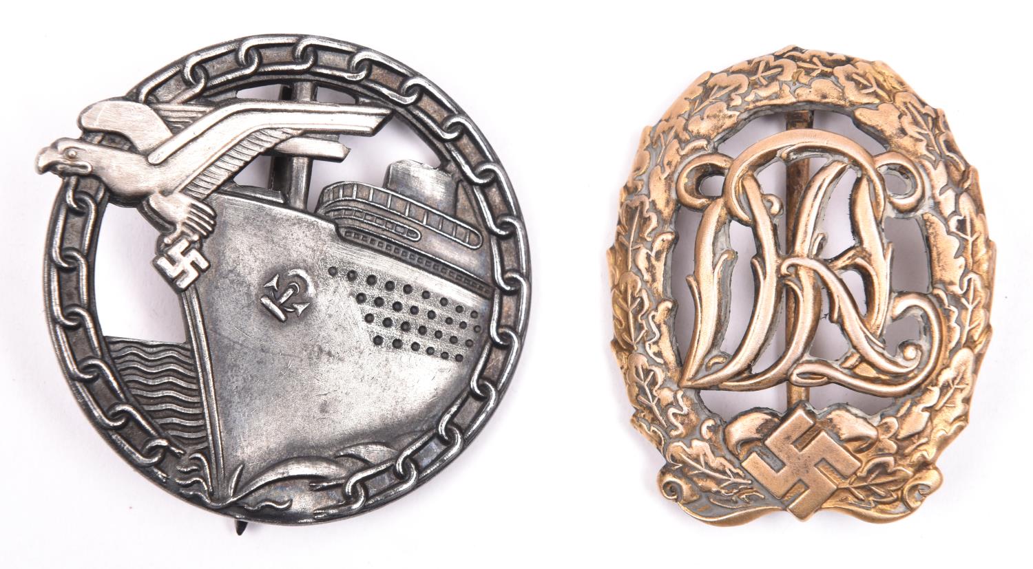 A Third Reich Blockade Breaker’s badge, by Otto Placzek, Berlin (Beadle 135). VGC; also a DRL sports