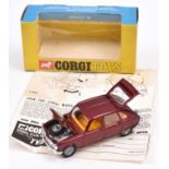 Corgi Toys Renault 16 (260). In metallic maroon with yellow interior, cast wheels with black