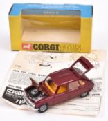 Corgi Toys Renault 16 (260). In metallic maroon with yellow interior, cast wheels with black