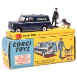 Corgi Toys B.M.C. Mini Police Van - with tracker dog (448). Van in dark blue with red interior,