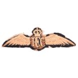 A WWI R.F.C. Pilot’s embroidered wings. GC (minor wear). Plate 2