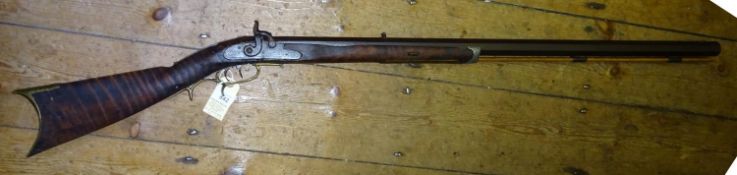 A .45” American percussion plains rifle, converted from flintlock, 50” overall, heavy octagonal