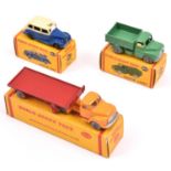 3 Dublo Dinky Toys. Austin Lorry (064) in green with grey knobbly plastic wheels. Plus an Austin