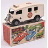 Tri-ang Minic tinplate clockwork Short Bonnet Ambulance No.85M. In cream with red crosses to