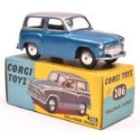 Corgi Toys Hillman Husky (206). Example in metallic silver and metallic blue, with smooth spun