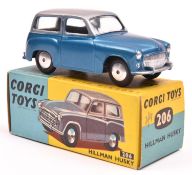 Corgi Toys Hillman Husky (206). Example in metallic silver and metallic blue, with smooth spun