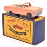 Matchbox Series No.39 Ford Zodiac Convertible. In peach with sea green interior/base, with metal