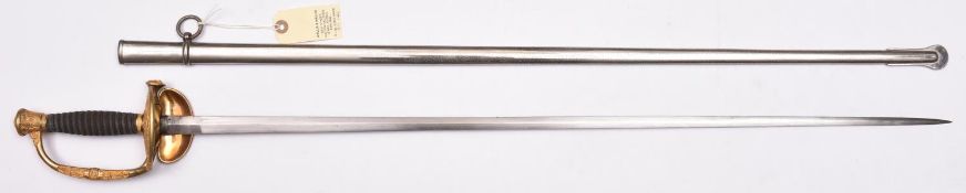 A late 19th century US officer’s dress sword, slender shallow diamond section blade 32”,