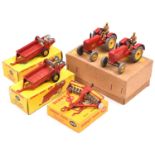 Dinky Toys farm items. A Trade Pack of 3 Massey-Harris Tractor 27A, containing 2 examples in red