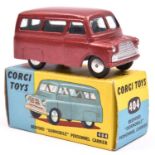 Corgi Toys Bedford Dormobile Personnel Carrier (404). A split screen 1st type in metallic cerise