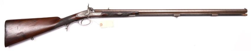 A 40 bore percussion sporting rifle, by George Gibbs of Bristol, 46” overall, well rebrowned slender