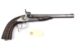 A Belgian 120 bore percussion target or duelling pistol, 15” overall, fine twist sighted rifled