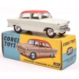 Corgi Toys Standard Vanguard III Saloon (207). Example in pale green with red roof, dished spun