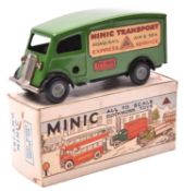 Tri-ang Minic tinplate clockwork Short Bonnet Shutter Van No.103M. An example in green with 'Minic