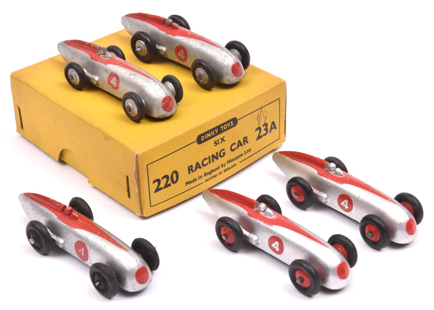 A Dinky Toys Trade Pack of Six Racing Car (220-23A). Containing 5 examples in silver with red