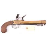 A brass barrelled and brass framed flintlock boxlock blunderbuss pistol with spring bayonet, by