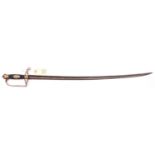 A late 18th century Percy Tenantry infantry officer’s sword, slightly curved, fullered blade 28”,