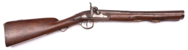A scarce French steel barrelled percussion blunderbuss with elliptical muzzle, converted from