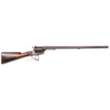 A Belgian 6 shot 20 bore DA pin fire revolving shotgun, 47” overall, octagonal twist barrel 29½”;