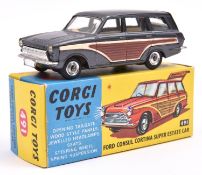 Corgi Toys Ford Consul Cortina Super Estate Car (491). Example in metallic dark grey with 'wood'