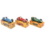 3 Dinky single seat racing cars. Maserati (23N) in red with white flash, RN9. Talbot-Lago (230) in