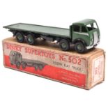Dinky Supertoys Foden Flat Truck (502). 1st type with DG cab, cab and rear body in dark green with