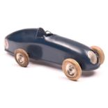 A 1930's Tri-ang Minic tinplate clockwork Racing Car 13M. Open cockpit example in dark blue with red