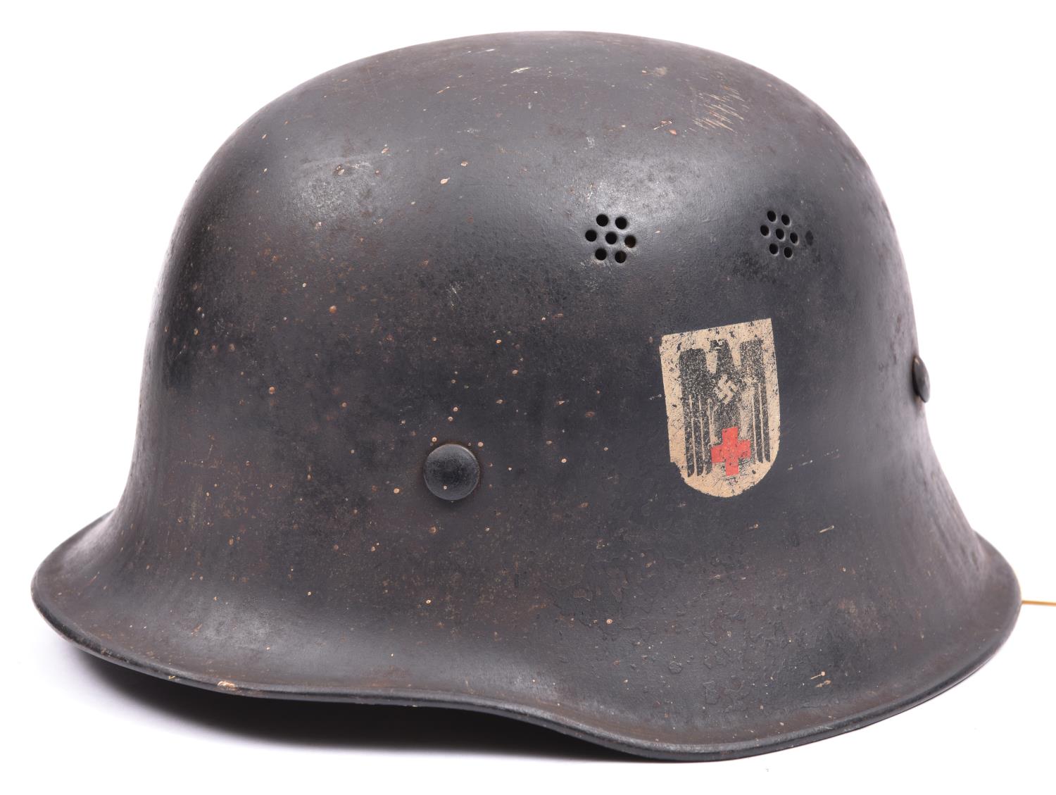 A Third Reich Police pattern double decal steel helmet of the DRK (German Red Cross), with matt