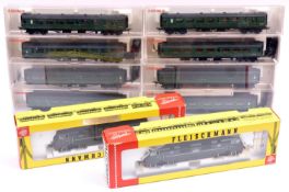 10x HO gauge railway by Fleischmann. Including 2x BR Class 42 diesel-hydraulic locomotives, both