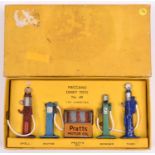 A Dinky Toys Petrol Pumps set No.49. An early example with 4 pumps- SHELL in red, Wayne in mid blue,