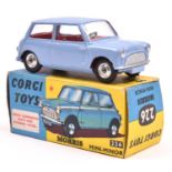 Corgi Toys Morris Mini Minor (226). In lilac with red interior, dished spun wheels with black tyres.