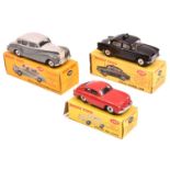3 Dinky Toys. Rolls Royce Silver Wraith (150) in two tone grey, APorsche 356A Coupe (182) in cerise,
