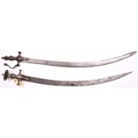 A 19th century tulwar, curved blade 29”, with line of simple decoration, iron hilt with