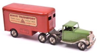 Tri-ang Minic tinplate clockwork articulated Pantechnicon. A scarce 1930's example with normal