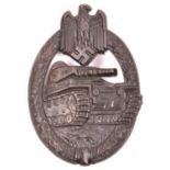 A Third Reich Panzer Assault badge, in dark bronze (originally black) with solid back, ball hinge