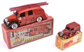 2x Tri-ang Minic vehicles. A Fire Engine (62M). With electric headlamps, 2-part plastic ladder on