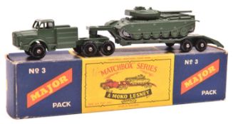 Matchbox Major Pack Antar Tank Transporter with Centurion Tank. Both in olive green, transporter